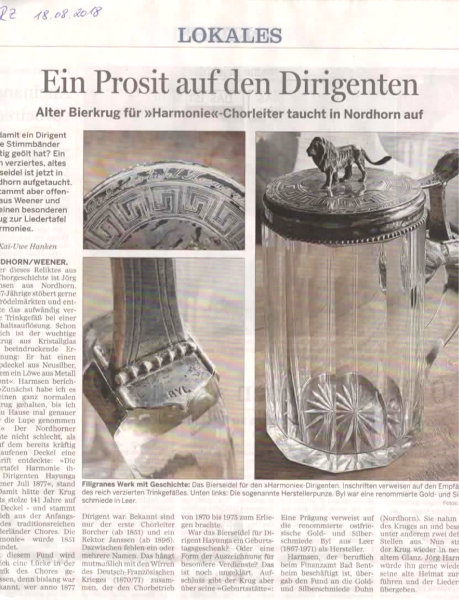 Bericht "Ein Prosit auf den Dirigenten" in der Rheiderland-Zeitung